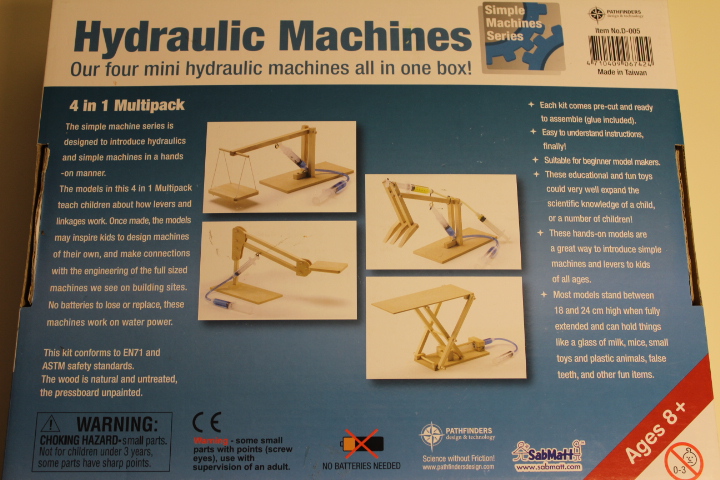 Pathfinders Hydraulic Machines 4-in-1 Kit: Back of Box