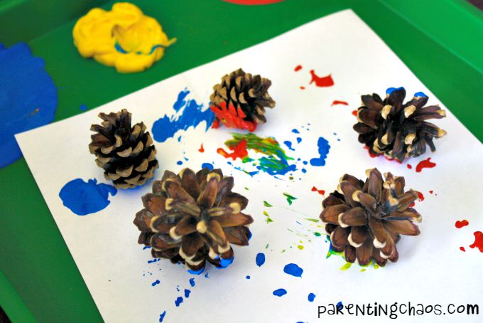 Painting with PInecones from ParentingChaos